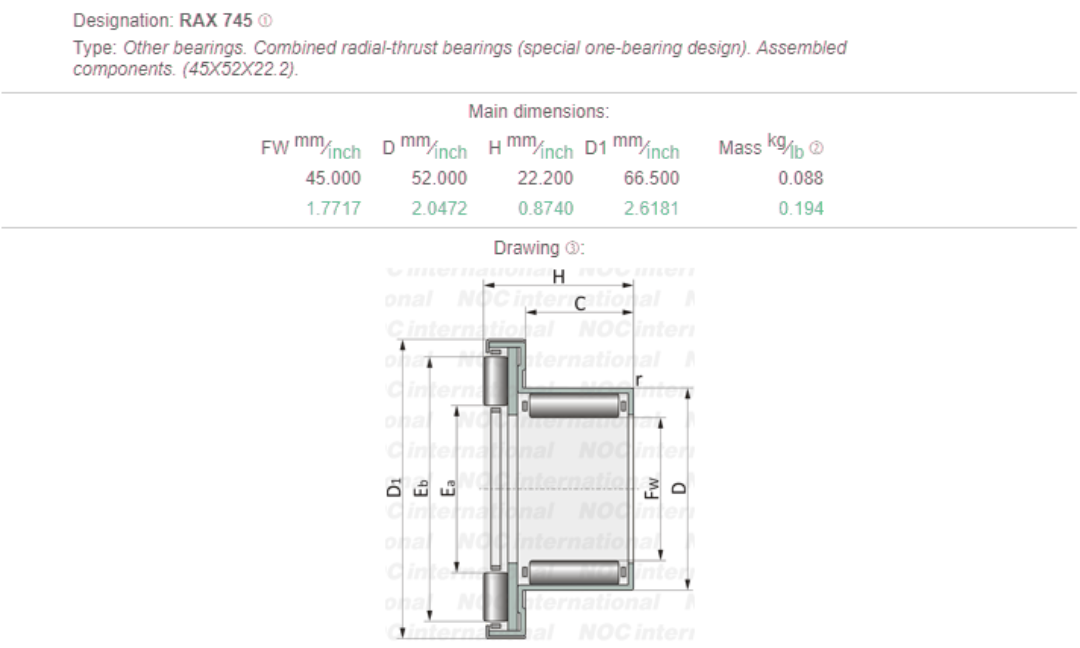 Combined Radial Thrust Bearings RAX 745 Buy Combined Radial Thrust